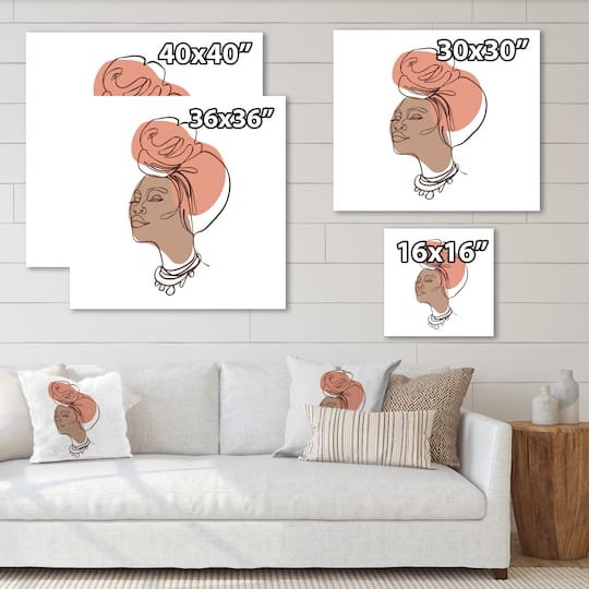 Designart - One Line Portrait of African American Woman IV - Modern Canvas Wall Art Print